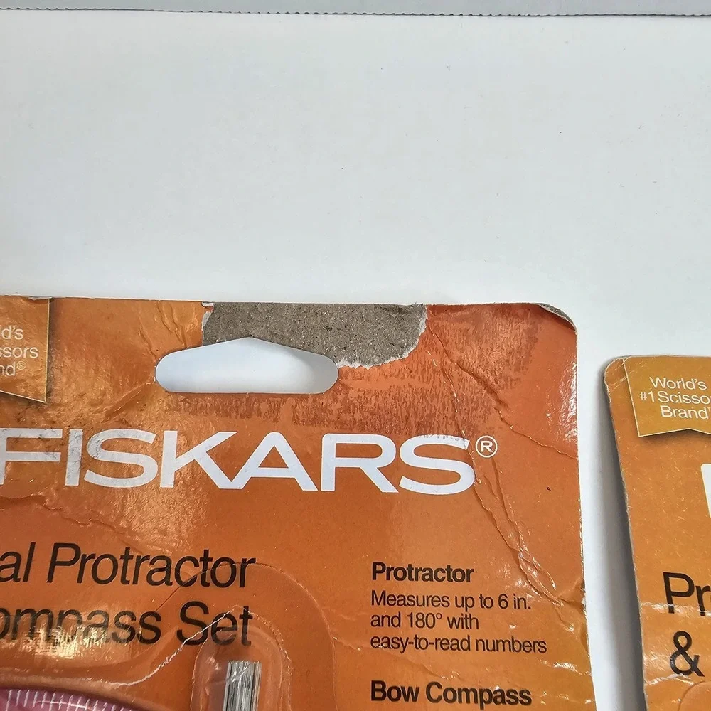 Fiskars Compass Protractor Set‎ Lot One Metal One Plastic Geometry Kit New